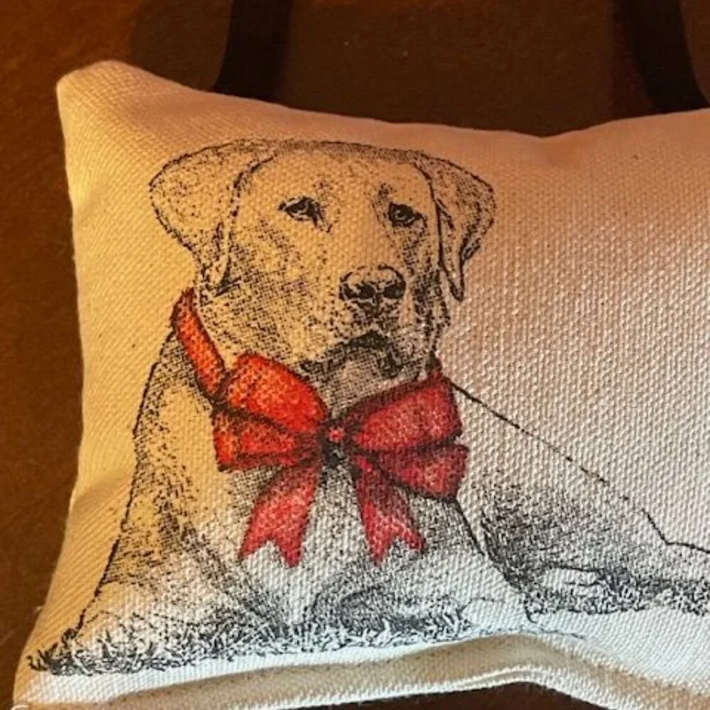 Decorative Eric & Christopher Dog Mini Pillow With Ribbon Hanging On A Tree/Door